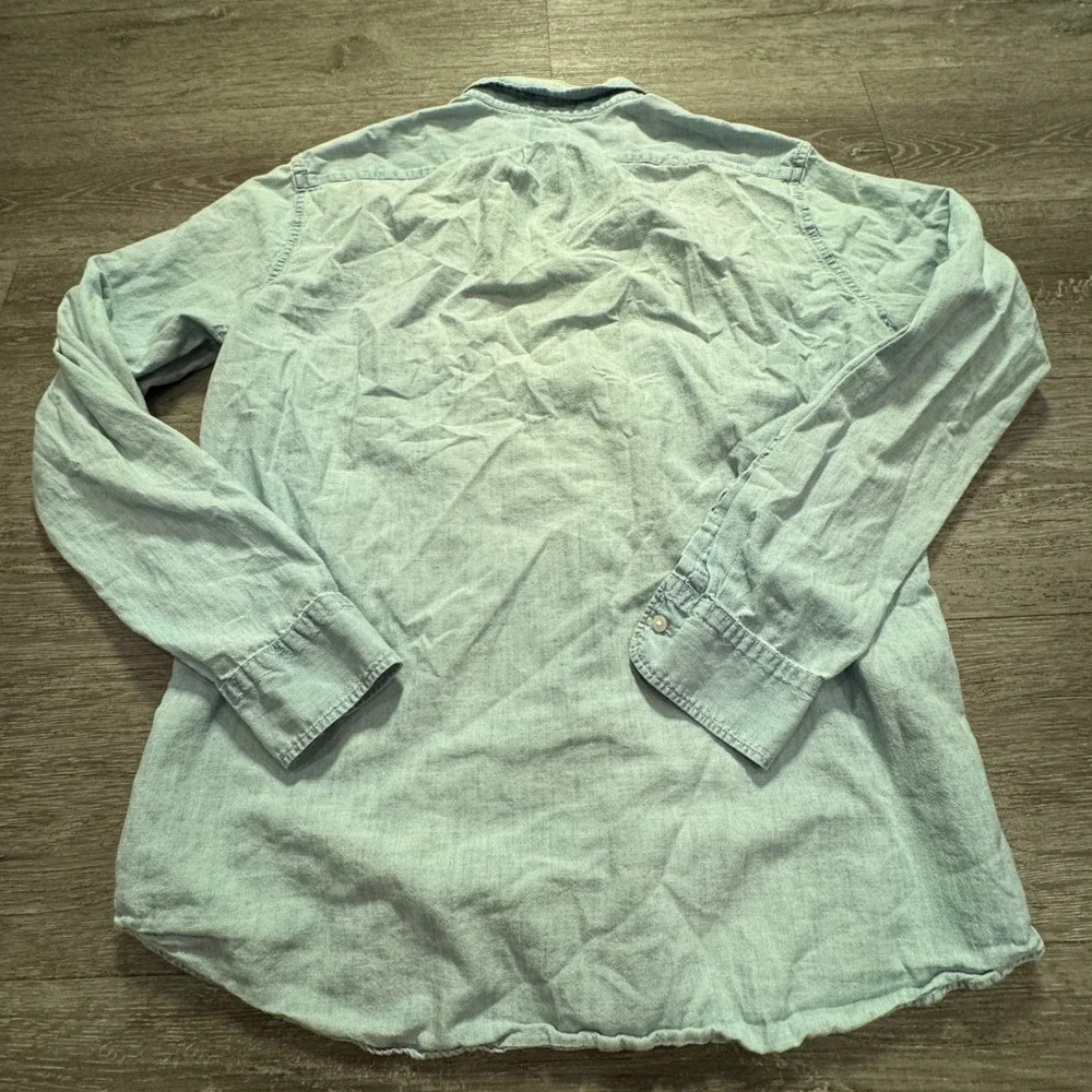 J Crew Shirt Men Large Blue Denim Chambray Cotton Slim Fit Western Country Rodeo